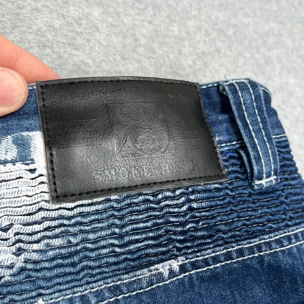 Smoke Rise Denim Jeans Mens 44 (43x32) Blue Paint Splatter Distressed Streetwear - Picture 13 of 13